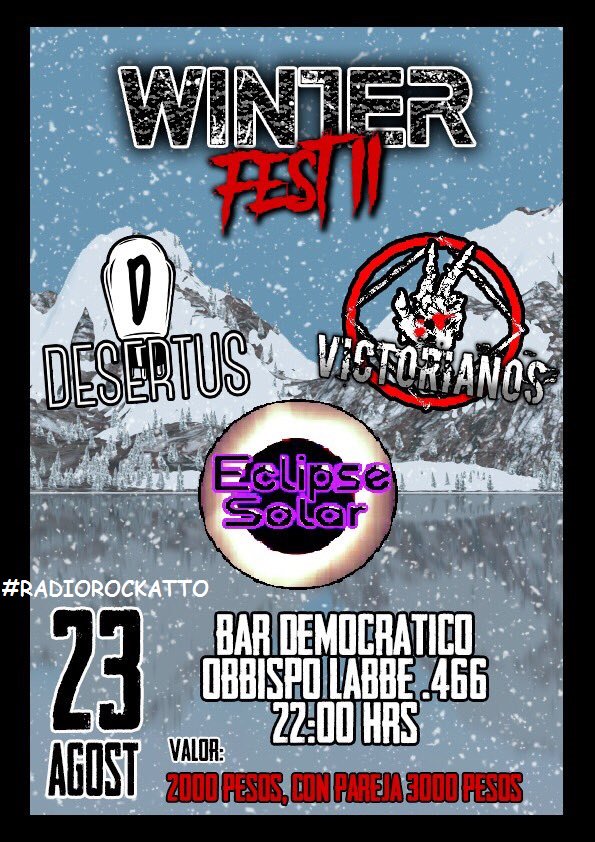 radiorockatto's tweet photo. MAS EVENTOS y TOCATAS de HOY : @OfSill en @casadesaludcl , @eclipsesolar9 en @BarDemocratico , @poder_fantasma @doloriotunante en @BarLoreto y @GoticaPlaya en @comedyrestobar ! #ponleoreja @RockEnConce @Concerockmusica @eventrid @rockaxisoficial @IguannaRock @rockywrestling RTs https://t.co/Il6ls5CsMW