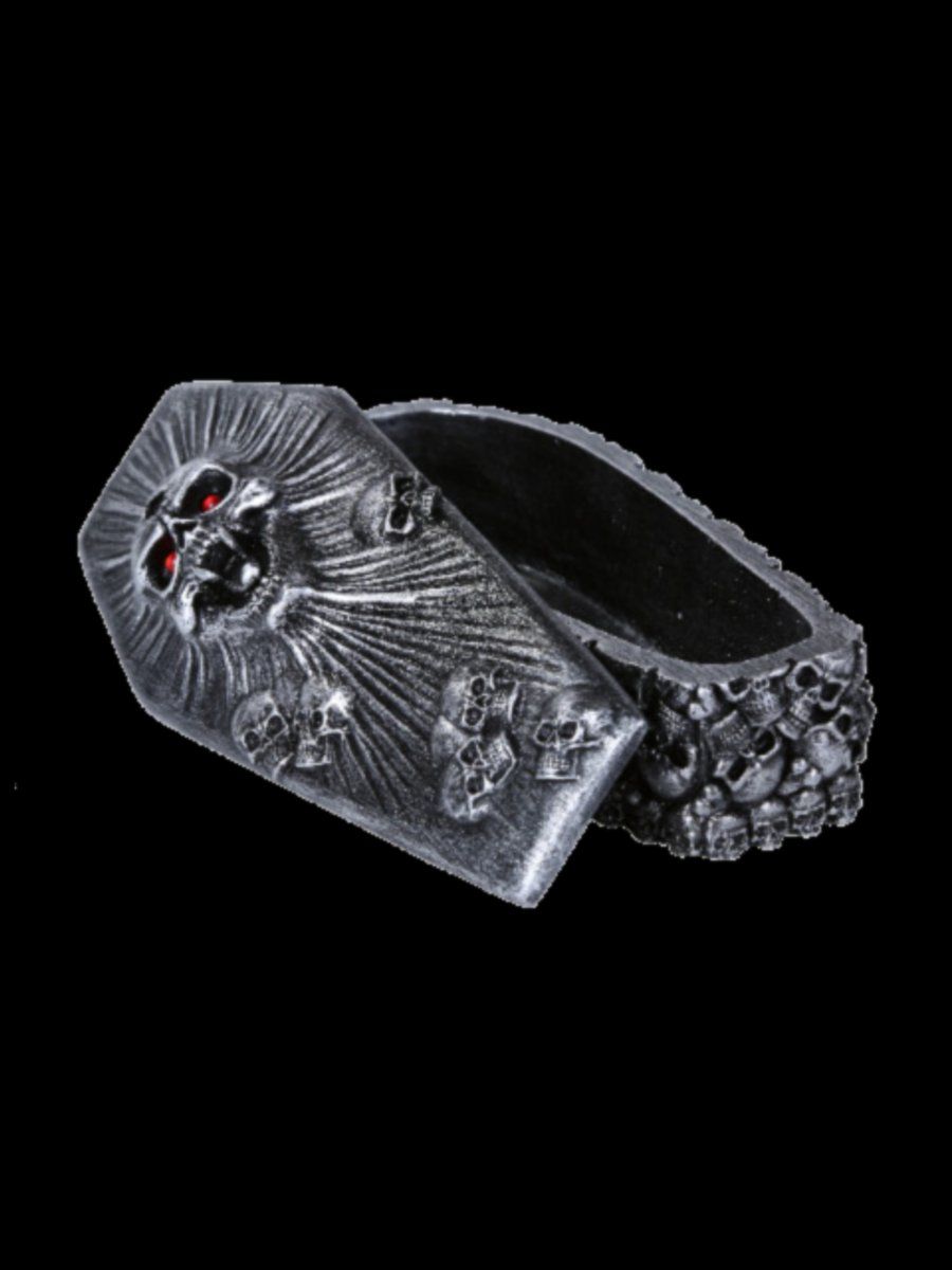 MerchantDark's tweet photo. https://t.co/SNhH3Tgwpk NEW latest Skull Spirit Jewelry Box, a wickedly designed coffin box to stash your Satanic jewelry in. Kreepy! Glowing jewel eyes and skull and bones detail!! #DarkMoonMerchant #SatanicMerchandise #Satanism #satanic #occult #magick #demons #skulls #devil https://t.co/2yScMlIstZ