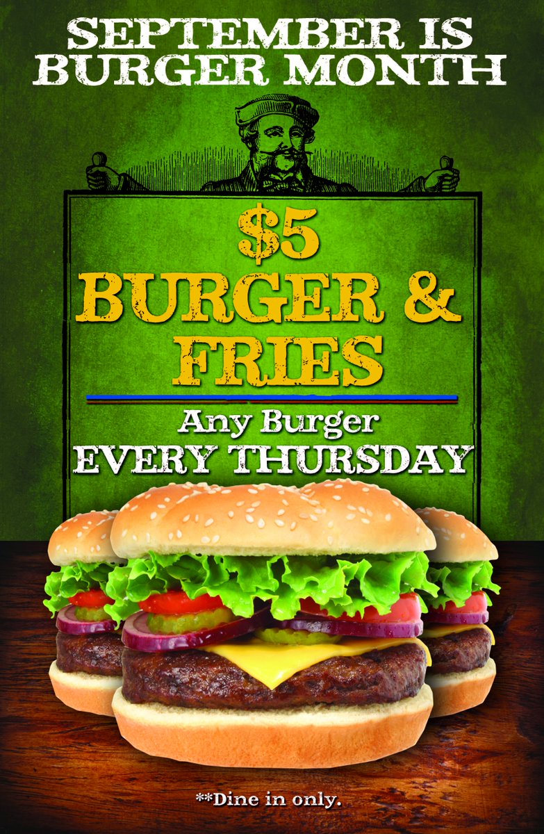 WatsonsPub's tweet photo. Come join us in September as we celebrate Burger month!!!  $5 Burgers, all day on Thursday!!  Mix that with our happy hour???  You can't beat it!  See y'all there :) 🍺🍻🍔 https://t.co/Ea555FRunr