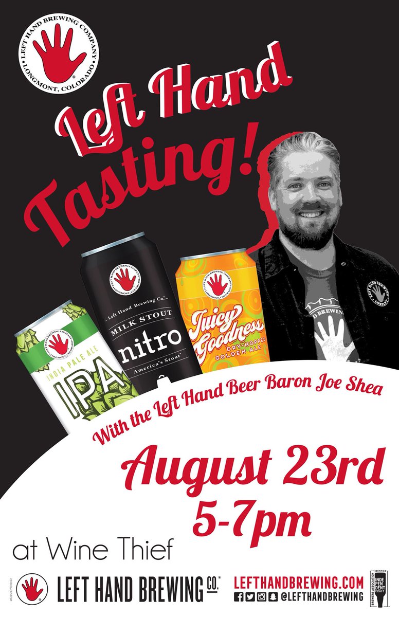 BeerBaronLHB's tweet photo. Join me tonight for a @LeftHandBrewing Beer Tasting at @winethiefstpaul!
#craftbeer #stpaul #MNStateFair #LeftHandBrewing #Nitro #LeftHandNitro https://t.co/BEM1DqMjgV