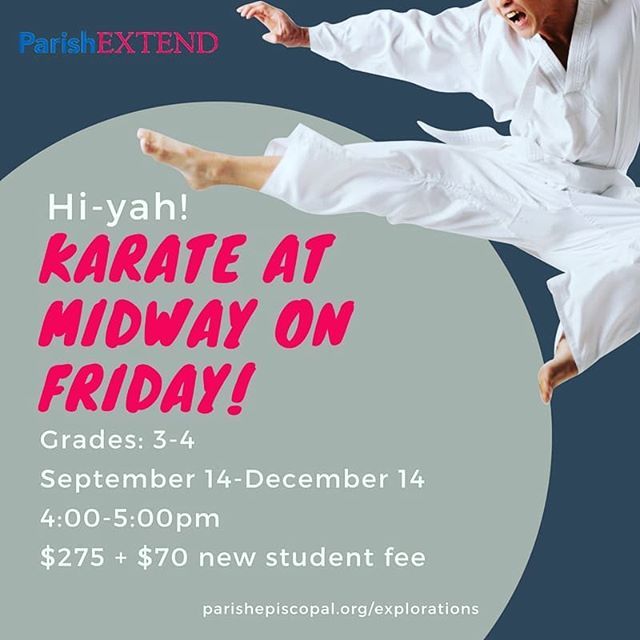ParishSummertx's tweet photo. Fall Explorations Spotlight: Karate at Midway

Learn martial arts in a fun environment. Students will learn skills like punching, kicking, self-defense, kata and grappling from @chamberlainstudios. During each lesson instructors will touch on virtues like effort, character, … https://t.co/g2p3j71iKv