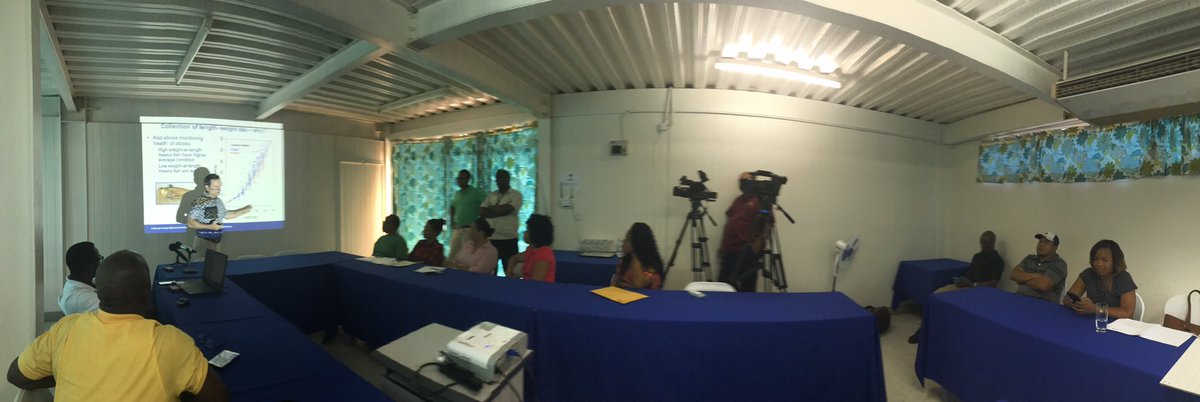 John Pinnegar (@johnkpinnegar) on Twitter photo Our final day of the <a href="/CME_Prog/">CME Programme</a> visit to Dominica, working with <a href="/DOMFisheries/">Dominica Fisheries</a> on hurricane impacts and fisheries data collection. A workshop with stakeholders and enumerators to show our results, including interviews with 2 TV and 2 radio channels! <a href="/CefasGovUK/">Cefas</a> <a href="/ccsUsEA/">CCSUS</a> @CefasMC3 Our final day of the <a href="/CME_Prog/">CME Programme</a> visit to Dominica, working with <a href="/DOMFisheries/">Dominica Fisheries</a> on hurricane impacts and fisheries data collection. A workshop with stakeholders and enumerators to show our results, including interviews with 2 TV and 2 radio channels! <a href="/CefasGovUK/">Cefas</a> <a href="/ccsUsEA/">CCSUS</a> @CefasMC3