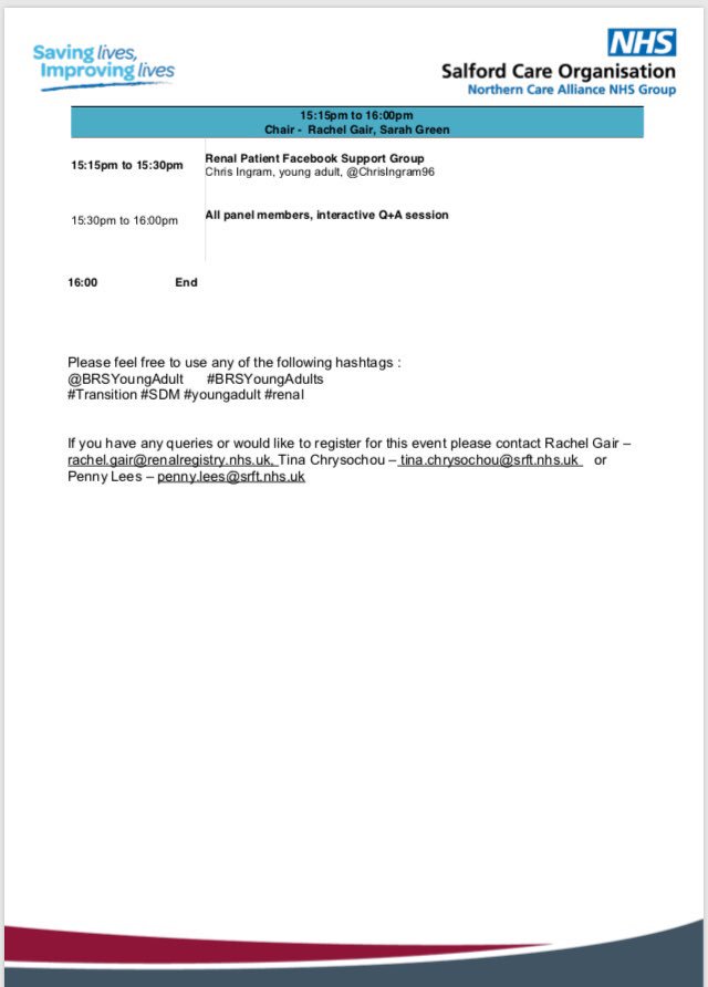 BRSYoungAdults's tweet photo. V excited to release the agenda for the 2nd @BRSYoungAdults Transition SIG meeting on 28th Jan! @SalfordRoyalNHS @SRFTRenal.  

Fantastic line up of speakers incl @queenofdialysis @Sarahlouby1986 @ChrisIngram96 @_ajhamilton @DrMikeFarquhar 

Register now with @RachelMGair! https://t.co/HT3mhAhHky