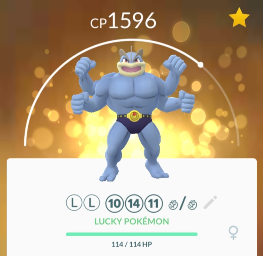ZzRamonLPzZ's tweet image. My new double #legacymove #LuckyPokemon #Machamp!

IV: 77.8%
CP: 1596
Lettering: ⓁⓁ ⑩⑭⑪ ✊/✊
Weight: 136.74 kg
Height: 1.55 m
Fast move: Karate Chop (8) ✝
Charge move: Submission (60) ✝
Caught: 11/21/2016 Bunkyō-ku, Tokyō-to, Japan

Thx to MasterWJE! 

#PokemonGO