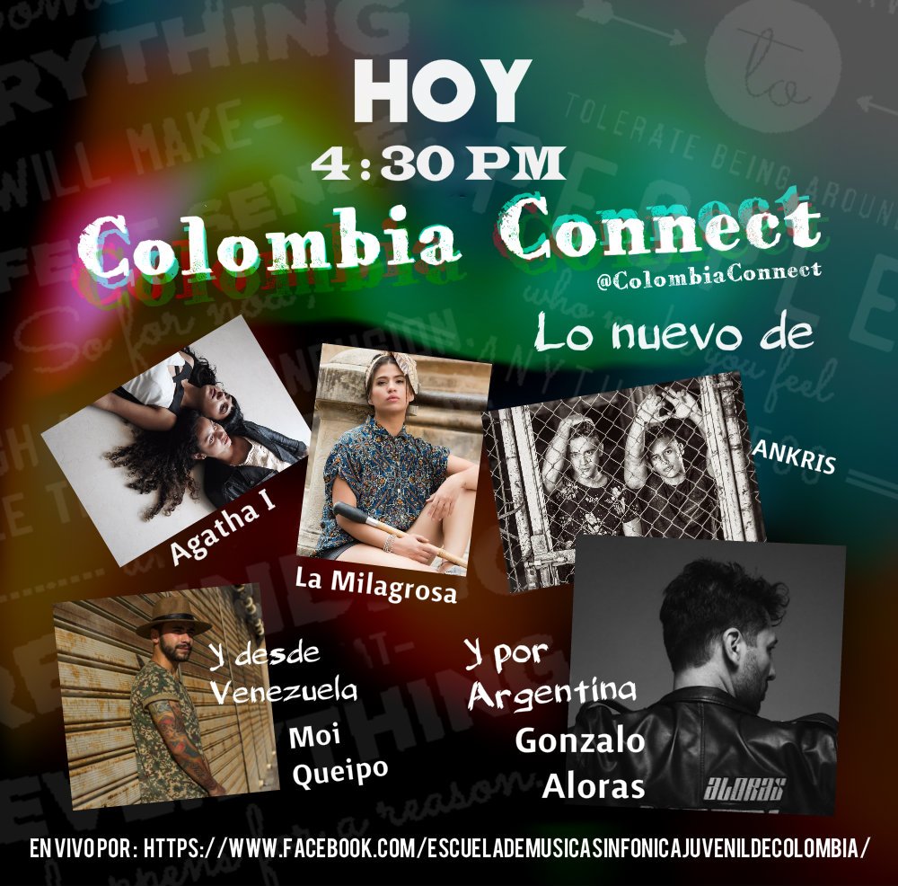 ColombiaConnect's tweet photo. AL AIRE
#ColombiaConnect Lo nuevo @agathaprimera (Medellín) ANKRIS (Buga) @Mila_Martinez_ #LaMilagrosa (Bogotá) Zeze music (Santa Marta) Y desde Venezuela 🇨🇴@MoiQueipo Y por Argentina 🇦🇷@gonzaloaloras 
Escuchanos ya mismo por https://t.co/lrg7n8BaT6 … #ONAIR #Radio #Colombia https://t.co/PLrU8CAwZm