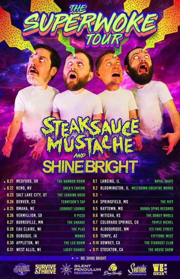 Shine Bright just hit the road for their tour with Steaksauce Mustache! Unfortunately I couldn’t make it out on this run but PLEASE check them out if they come through your town! Also check out their LAST single SEEYALATER.
SB boys, be safe, have fun &amp; kill it. See you soon🖤🙏🏼