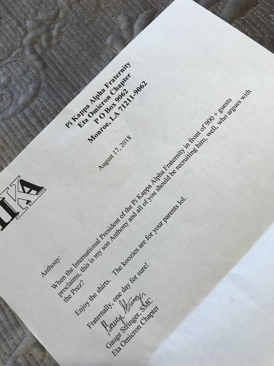 Eta Omicron Chapter at University of Louisiana-Monroe winning the recruitment battle. Seriously, what a kind gesture. <a href="/acgargano28/">Anthony Gargano</a> inspired by commitment of Pikes at ULM and across nation.