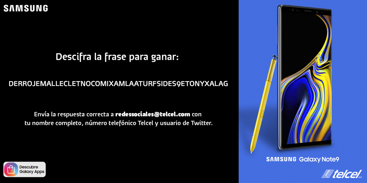 Telcel's tweet photo. RT y cumple el último reto del Maratón de tuits y
podrías ser el primero en tener #GalaxyNote9EnTelcel. https://t.co/ntXTlax4dm