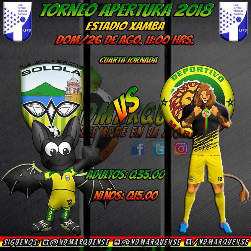NDMsport's tweet photo. #PrimeraDivisionGt #CuartaJornadaGt 
Domingo de fútbol!!! los Murciélagos del CSD Sololá reciben a los Leones del CD Marquense ASISTE Y APOYA A TU EQUIPO!!!#CSDSololaVsMarquense #MurecielagosVsLeones #COMPARTIR https://t.co/0ZVymiopnh