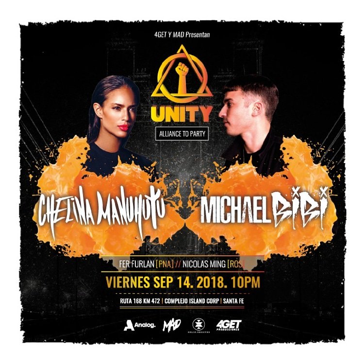 PrensaSoniaF's tweet image. Mad y 4GET se unen para presentar #UNITY: La primer co-producción entre productoras 100% santafesinas con el único objetivo de hacerte bailar. Próximo Viernes 14 de Septiembre presentamos:
#ChelinaManuhutu (Amsterdam) #MichaelBibi (United Kingdom)