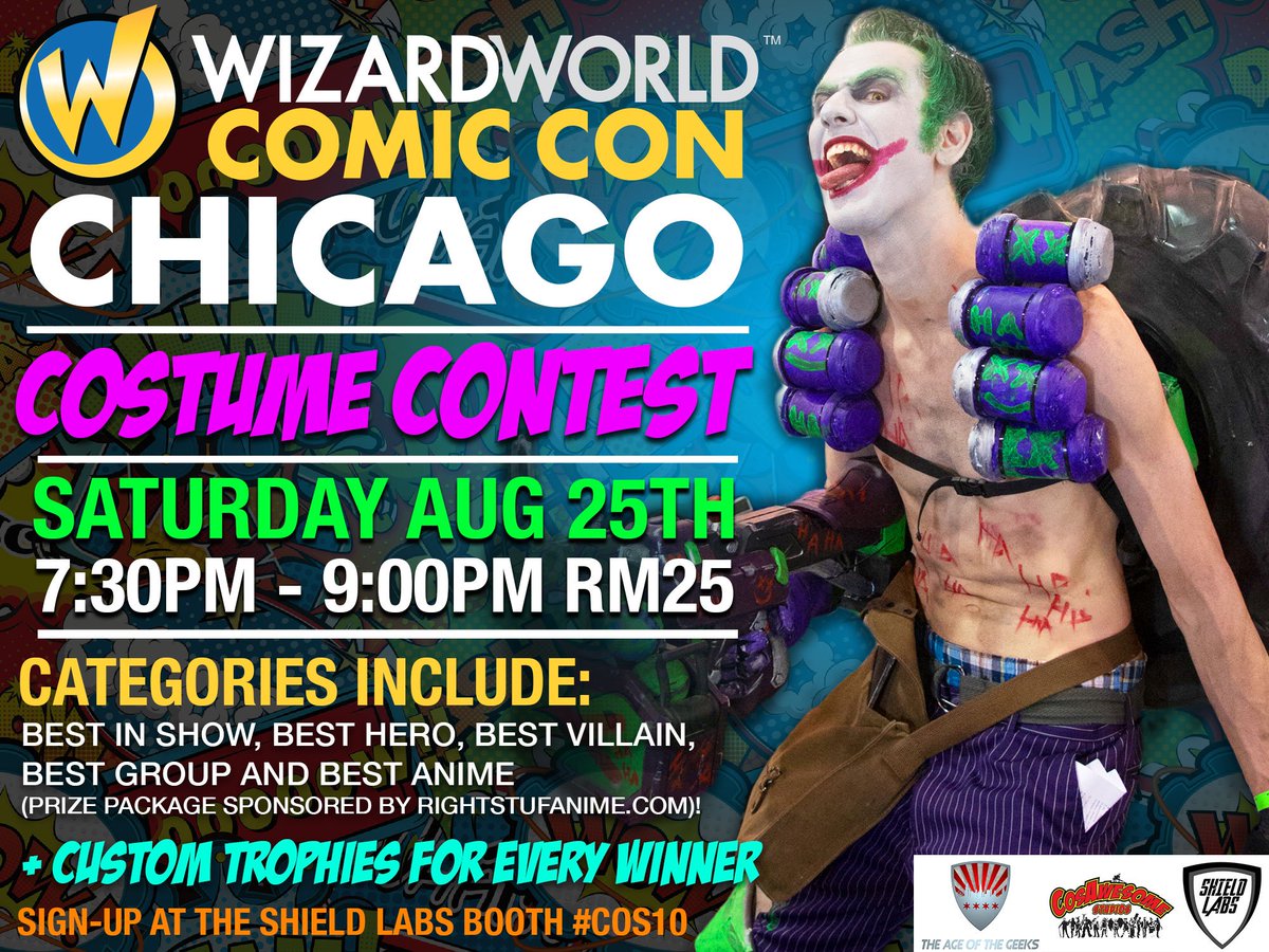 FANEXPOHQ's tweet photo. CHICAGO: Show off your cosplay costumes this SATURDAY the 25TH 7:30-9PM at our COSPLAY CONTEST in Room25! Custom trophies for all categories!! Make sure you sign up at @Shield_Labs at booth #COS10 !
Special Partnerships with The Age of the Geeks, @cosawesome , &amp; @Shield_Labs https://t.co/pD3i8A13K1