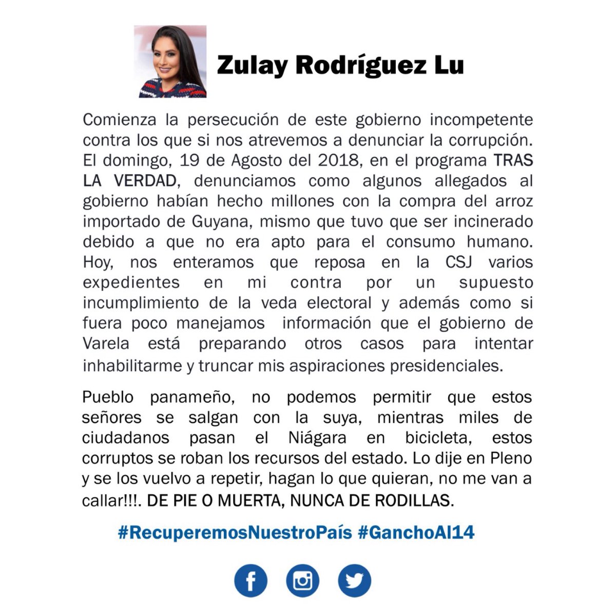 Hagan lo que quieran, no me van a callar!!!. DE PIE O MUERTA, NUNCA DE RODILLAS. #RecuperemosNuestroPaís #GanchoAl14