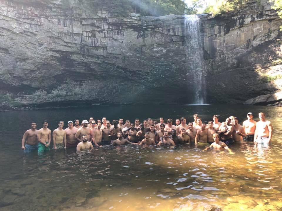 After a competitive scrimmage early this afternoon, the team enjoyed the cool water at Foster Falls here on the mountain! This team’s bond goes way beyond the field! Should be an exciting year! #YSR