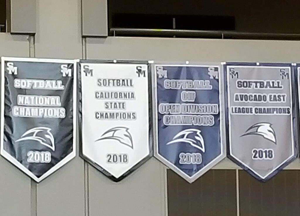 SoftballSMHS's tweet photo. 2018 banners are up!! The only BLACK banner up in the gym for our National Champions! https://t.co/ncZqLLvdei