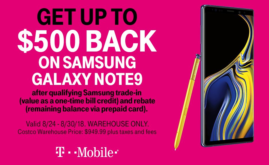 DroidMatters's tweet photo. Costco has the best deal on the T-Mobile 128GB Galaxy Note 9! https://t.co/GPrRnUamGs https://t.co/yAl7GJayOt
