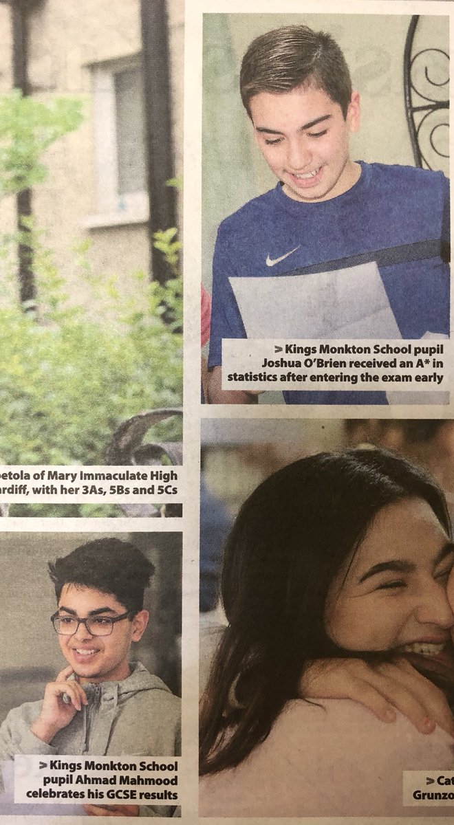 MJGonzie's tweet image. Spot the @kings_monkton students in the Western Mail @WalesOnline today. Great GCSE results! @KingsMonktonPA #GCSEs2018