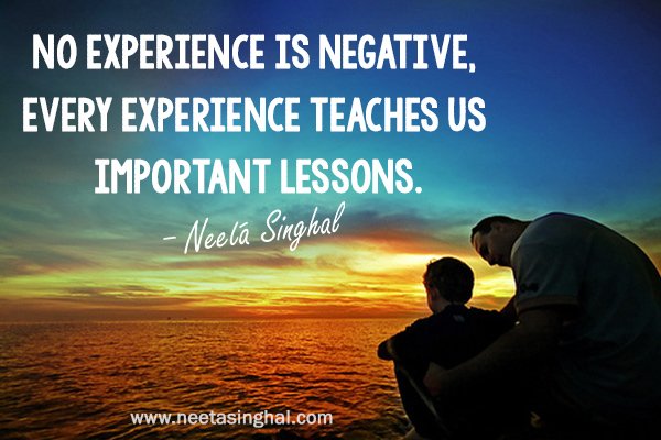 SakhashreeNeeta's tweet photo. No Experience is negative, Every experience teaches us important lessons.

#Experience #NegativeExperience #ImportantLessons #LifeLessons #LearnFromExperience #MorningWisdom #FridayMotivation #FridayWisdom #NeetaSinghalQuotes #NeetaSinghal https://t.co/nHZB63iL3w