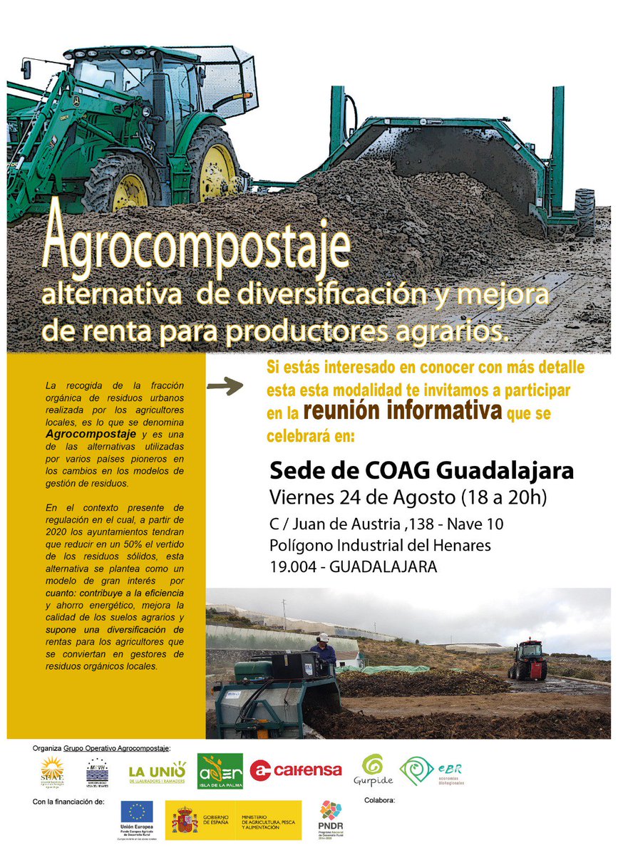 Esta tarde en la sede de COAG de Guadalajara reunión informativa sobre #Agrocompostaje. El tratamiento de los Residuos Orgánicos mediante técnicas de compostaje benefician económicamente a los agricultores y a las administraciones; medioambientalmente al resto de la ciudadanía.