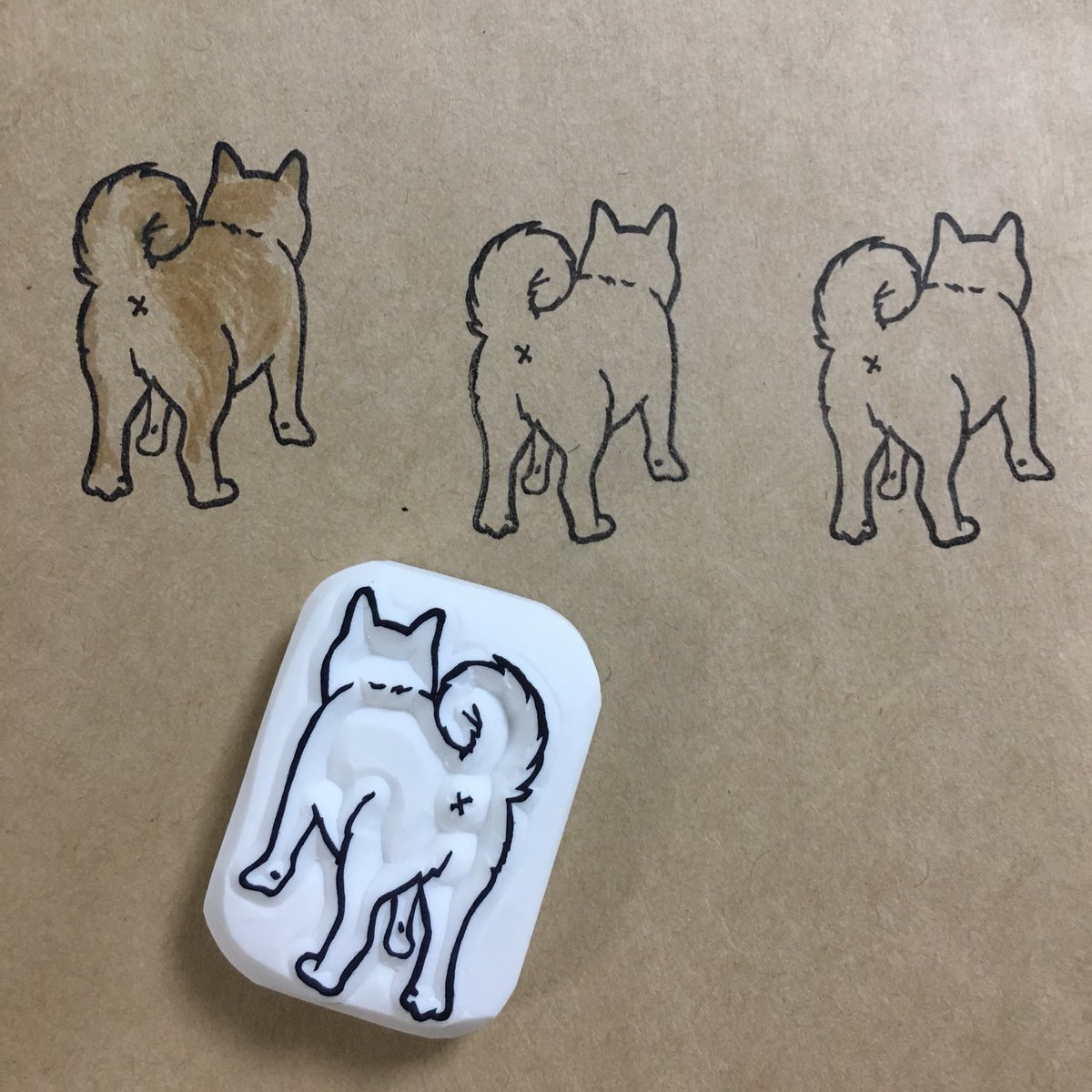 ট ইট র 消しゴムはんことイラストyun Lineスタンプ販売中 シバケツ 柴犬 の仔犬描きたくなって 描いたら彫りたくなって 彫って満足 消しゴムはんこ