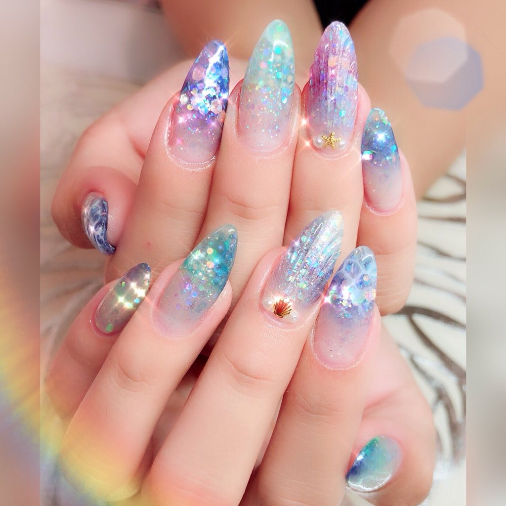 ꮯᴴᴵᴮᴵ Sur Twitter お客様nail 人魚の鱗 可愛いーっ Nail Cute Gel Gelnail Nails Nailart Naildesign Pink Beautiful Summer Purple Gelnails Blue ジェルネイル スカルプ ネイル ネイルデザイン オシャレ