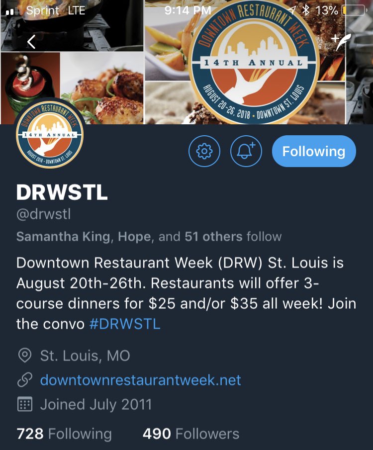 Lindsay_Pattan's tweet photo. Come visit my neighborhood through August 26 for Downtown Restaurant Week and get 3 courses for $25. It’s a great way to check out new spots and support small biz without breaking the bank. Follow @DRWSTL for more information and a list of participating restaurants. #DRWSTL https://t.co/410tfNH8ys