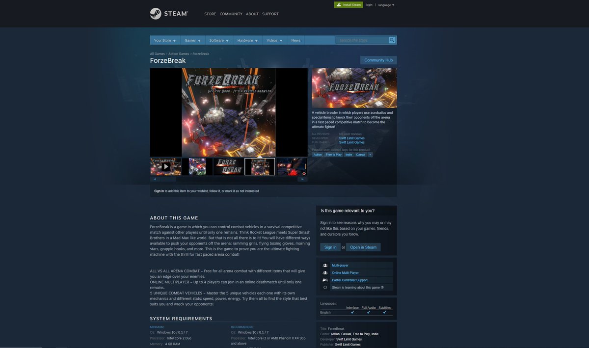ForzeBreakGame's tweet photo. @ForzeBreakGame is almost here! We already have our Steam page up and running and our first playable version should be released in a few more weeks. So excited to share this game! #indiegames #indiegame #IndieGameDev #gamedev #gaming #gamedesign #madewithunity  #vehicles https://t.co/4EhP2vHBvW