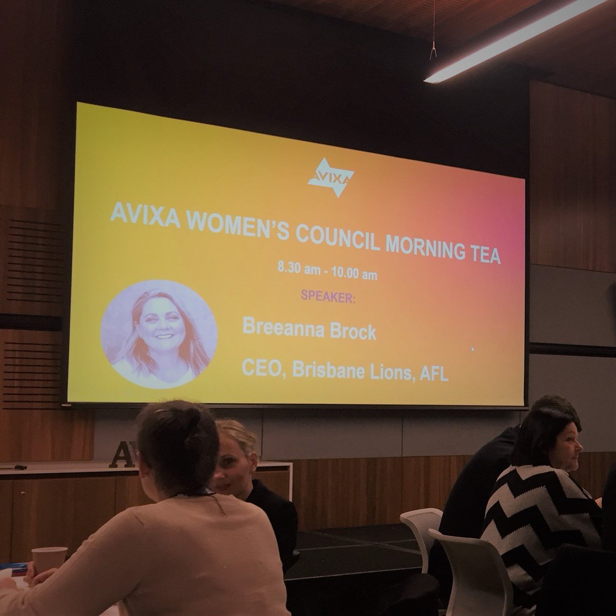 diversifiedau's tweet photo. Thanks for the inspiring talk, @Reerock79!
@lionsaflw's CEO Breeanna Brock kickstarted our morning at @AVIXA's Women's Council Morning Tea - always been a celebrated part of @integrate_expo

#INT18 #avixa  #av #womeninav #womenintech #womeninsport #womeninafl #afl #brisbanelions https://t.co/TYDGD4jhjs