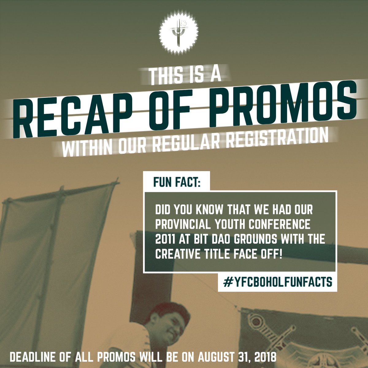 YFCBoholHSBased's tweet photo. It's a RECAP of our PROMOS within the REGULAR REGISTRATION PERIOD!!
Deadline of these promos will be on August 31, 2018! 🎉

REGISTER: 
Cres Ann Ramiso— 09999285320
Christian Rey Lumantao— 09995089354.

#PYC2018
#YFCBoholAt20 https://t.co/oqNnBMsySF