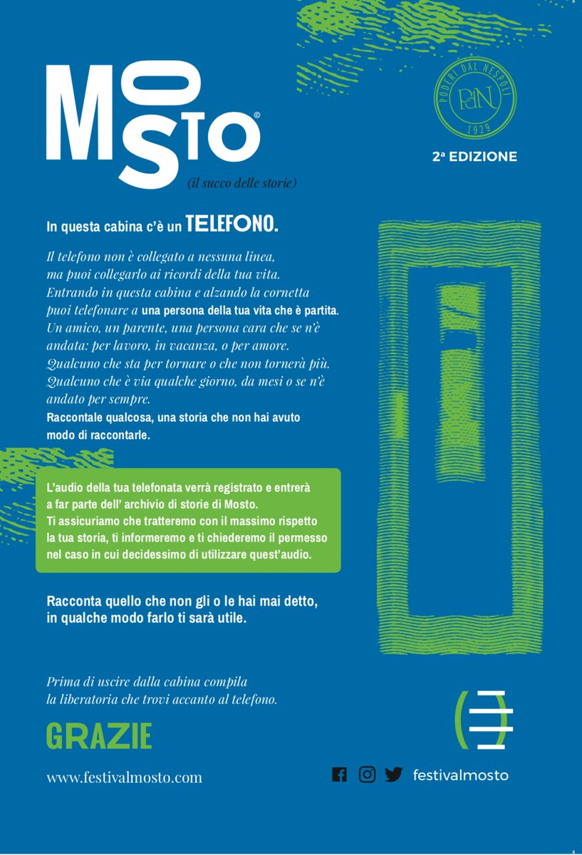 matteo caccia (@matteocaccia) on Twitter photo Venite a Cusercoli al festival <a href="/FestivalMosto/">Festival Mosto</a> il 6/7/8 settembre. Oltre a F. Buffa, <a href="/Giuseppe_Peveri/">Dente</a> e <a href="/CatalanoGuido/">Guido Catalano</a>, a <a href="/AriannaSafonov/">AriannaPorcelliSafonov</a>, e <a href="/frankiehinrgmc/">Frankie hi-nrg mc ®️</a>, oltre all’<a href="/archiviodiari/">Archivio dei diari</a> c’è una vecchia cabina telefonica da cui chiamare qualcuno che è partito. Venite a Cusercoli al festival <a href="/FestivalMosto/">Festival Mosto</a> il 6/7/8 settembre. Oltre a F. Buffa, <a href="/Giuseppe_Peveri/">Dente</a> e <a href="/CatalanoGuido/">Guido Catalano</a>, a <a href="/AriannaSafonov/">AriannaPorcelliSafonov</a>, e <a href="/frankiehinrgmc/">Frankie hi-nrg mc ®️</a>, oltre all’<a href="/archiviodiari/">Archivio dei diari</a> c’è una vecchia cabina telefonica da cui chiamare qualcuno che è partito.