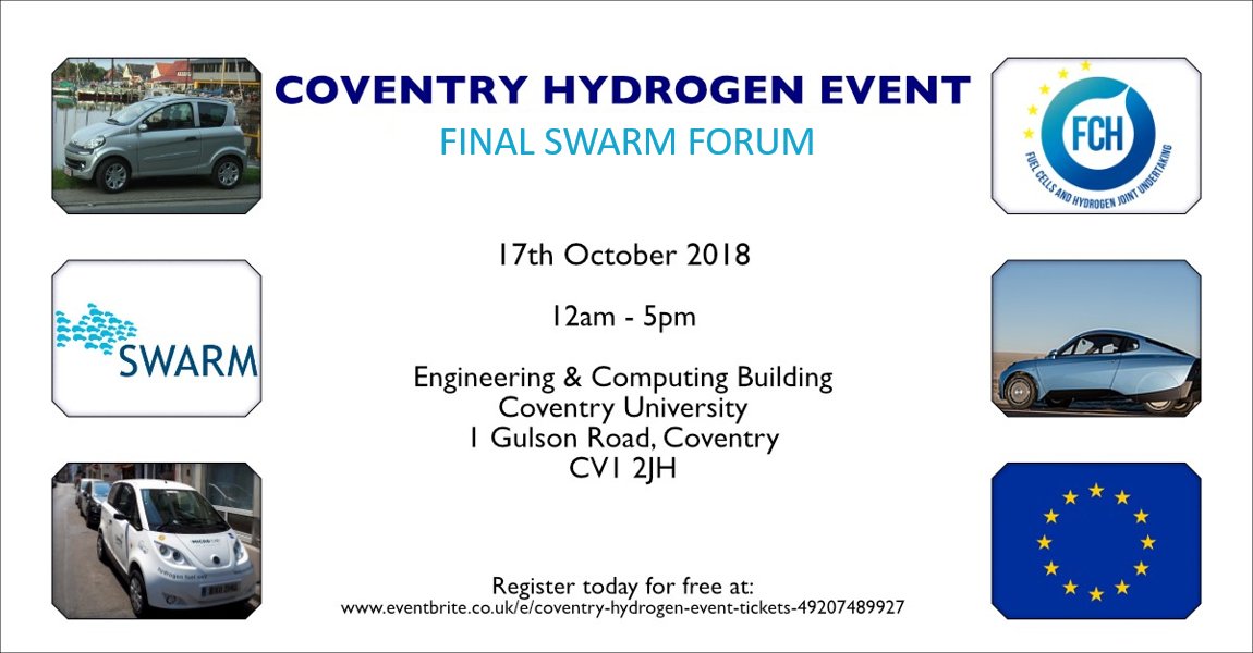 H2Europe's tweet photo. 17.10 at @covcampus: #SWARM project final event! 
Achievements of this @fch_ju funded project will be discussed as well as the wider #hydrogen transport landscape and the benefits of implementing the technology as a local solution.
Register here: https://t.co/uBCCDHDuXs https://t.co/UuTXaEkLQa