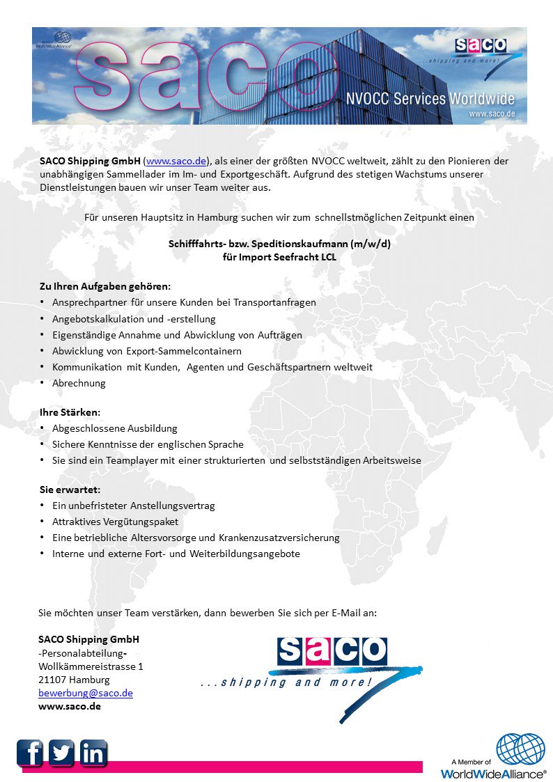 Für unseren Hauptsitz in #Hamburg suchen wir zum schnellstmöglichen Zeitpunkt einen #Schifffahrtskaufman bzw. #Speditionskaufmann (m/w/d) für #Import #LCL