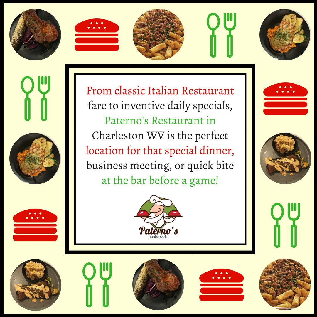 From classic Italian Restaurant fare to inventive daily specials, Paterno's Restaurant in Charleston WV is the perfect location for that special dinner, business meeting, or quick bite at the bar before a game! 
 #italianrestaurant #wv

paternos-restaurants-wv.com