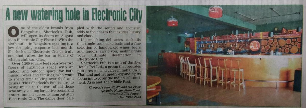 vikashroy's tweet photo. Today's TOI coverage for @SherlocksPubEC https://t.co/RdDiqAqtwk