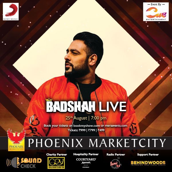 behindwoods's tweet photo. For the first time ever, the sensational and ever charming Badshah will be performing live at Phoenix Marketcity Chennai. To Book Tickets:
https://t.co/xAtxfG6dMO …
https://t.co/AEnZ4TyR5H … | #nammaswag #teamcue

 Contact - 7625073524 https://t.co/bmeTXfnnAQ