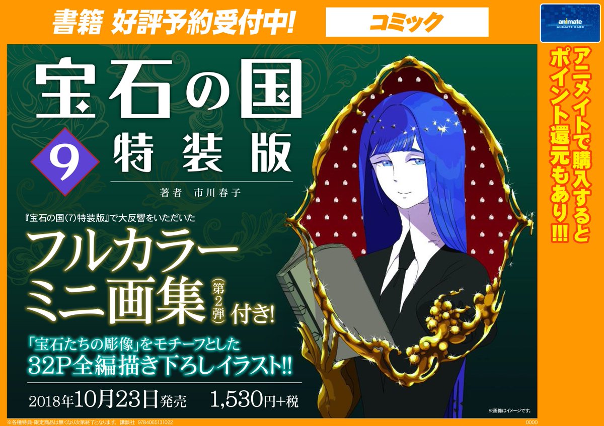 アニメイト岐阜 書籍予約情報 10 23発売予定 市川春子先生の 宝石の国 9巻特装版 ご予約受付中 特装版は 32pフルカラーのミニ画集付き となっているやお ぜひぜひ当店でご予約下さい