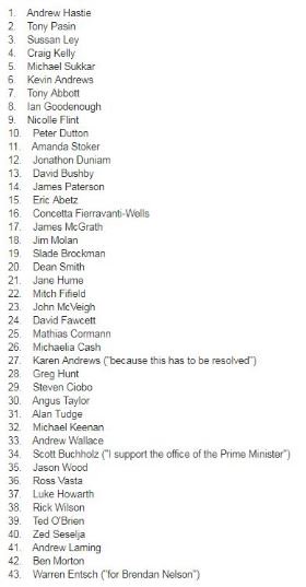 AmandaCoppNews's tweet image. The &quot;faceless men&quot; who added their names to the petition calling for a Liberal party room meeting and leadership spill #auspol #libspill #LibSpill3