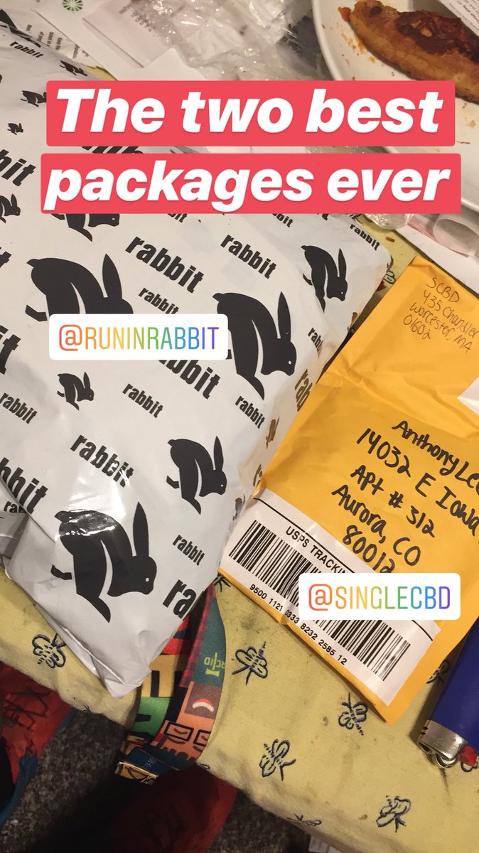 RunAnthonyLee's tweet photo. It took 3hrs just to get home but having @runinrabbit and @singlecbd packages in my mailbox made me forget all about the commute. #runinrabbit #botntorunfree #rabbitELITE #rabbitELITEtrail #singlecbd #cannathlete #breakthestigma #CannabisCommunity #ultrarunning https://t.co/UmtVuIiXbG