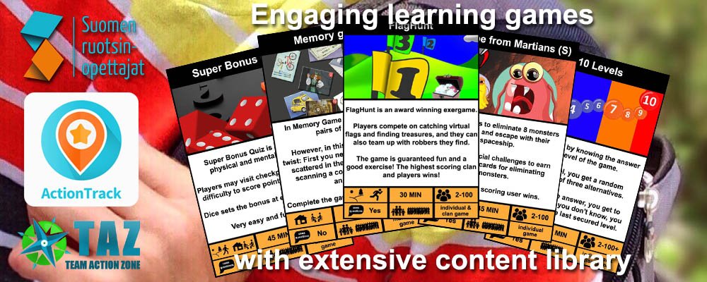TeamActionZone's tweet image. TAZ and Suomen ruotsinopettajat Ry (SRO) make turnkey learning games available nationwide. The service includes both indoor and outdoor games, engaging students to move and collaborate, as well as acquire better Swedish language skills.
