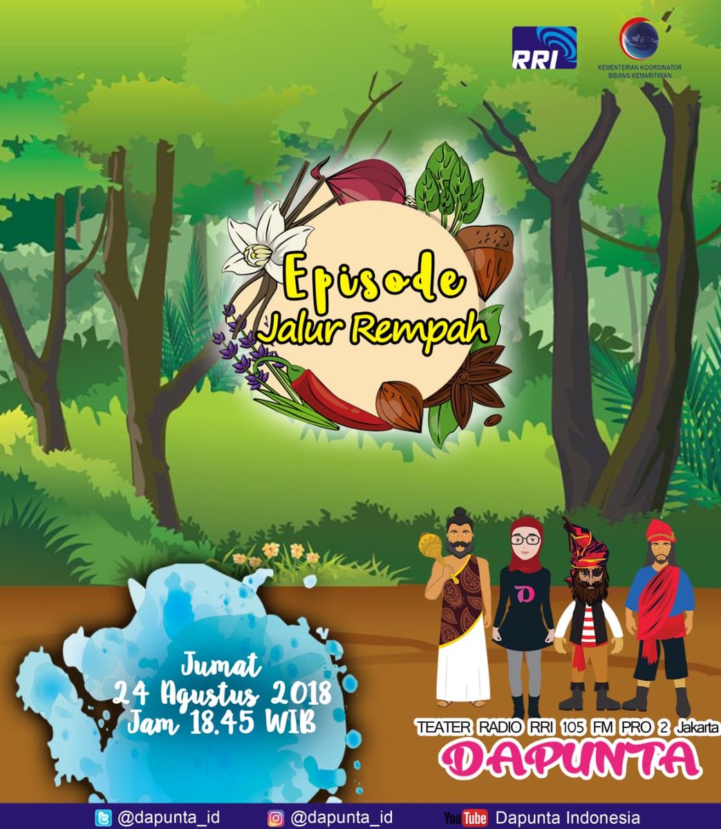 dapunta_id's tweet photo. selamat hari jumat jangan sampai terlewat ya teater Radio dapunta di 105 FM pukul 18.45 WIB kerjasama @kemenkomaritim dan @pro2jak https://t.co/ZSrFkO2Dco
