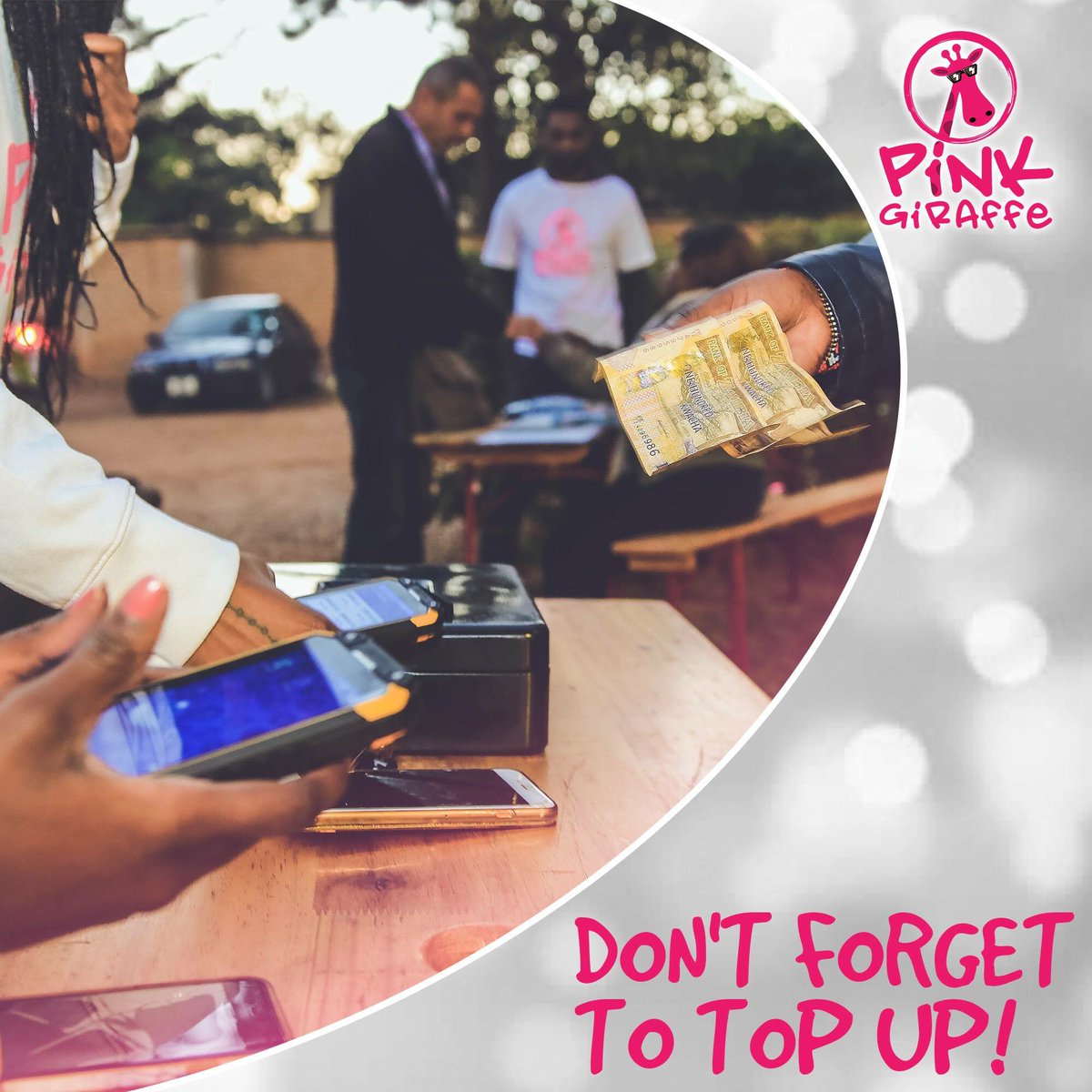 RandGzambia's tweet image. Don&apos;t forget to TOP UP! Simply use your cash to load credits into your account and you&apos;ll be able to TAP and BUY at all the bar and food vendors at the Budweiser Party Kingdom and the Zambia 7s! #PinkGiraffe #CashlessSolutions