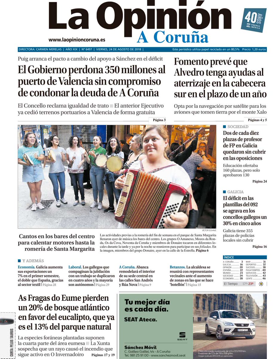🗞🗞 El Gobierno perdona 350 millones al puerto de Valencia sin comproiso de condonar la deuda de A Coruña, novedades de Fomento para Alvedro, el avance del eucalipto en As Fragas do Eume y  la romería de Santa Margarita, entre lo más destacado  🗞🗞 kiosco.laopinioncoruna.es