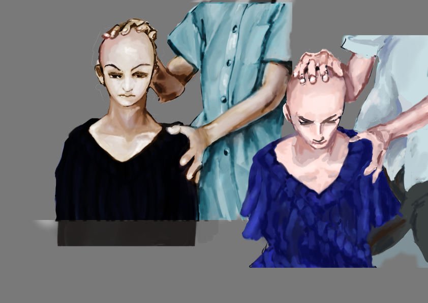 O Xrhsths しげりりえ Sto Twitter ダンドロ 367 頭を撫でる手 正面 左がグリザイユで右が雑な厚塗り