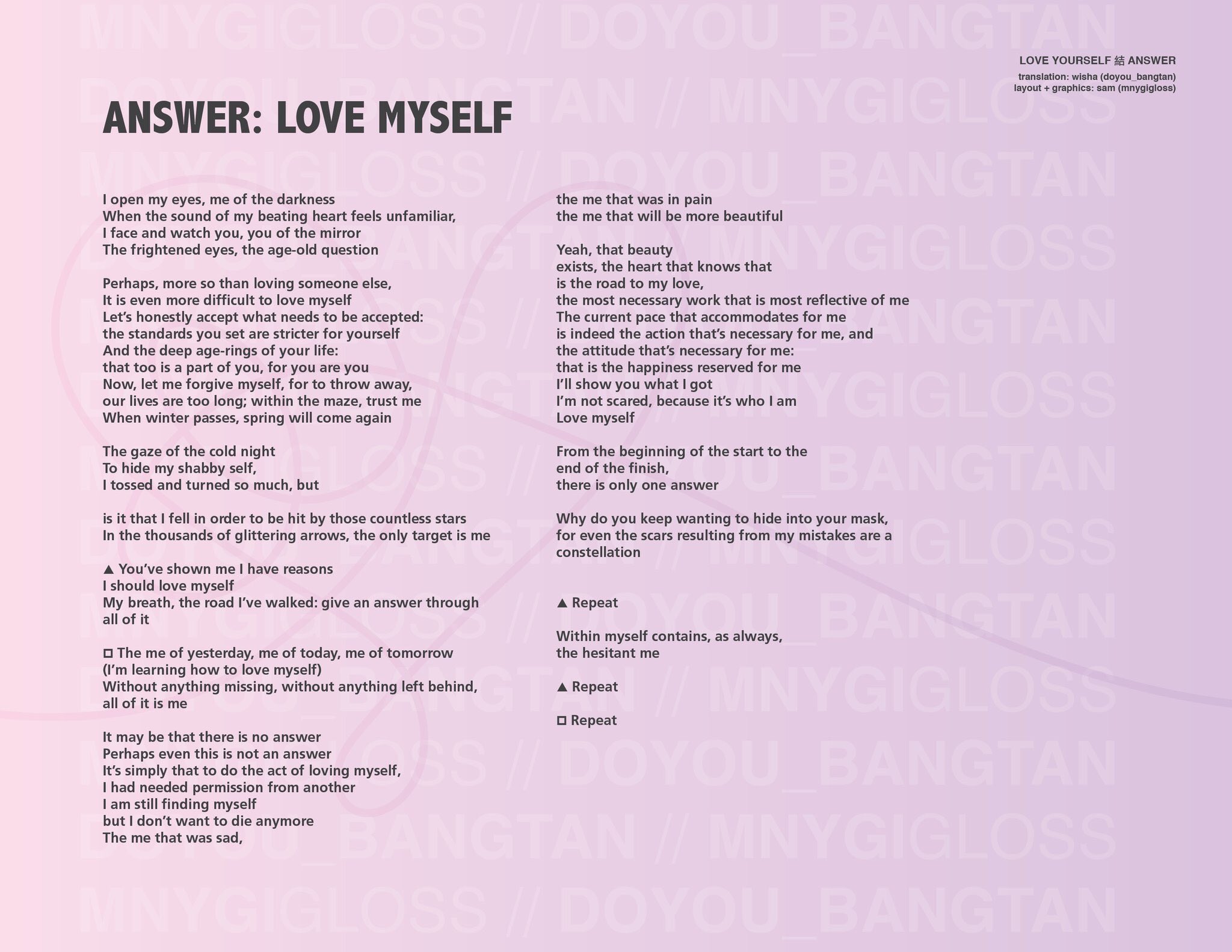 BTS Songs Lyrics (w/ english translation) - Special/Repackage Album: Love  Yourself ANSWER Tracklist - Wattpad