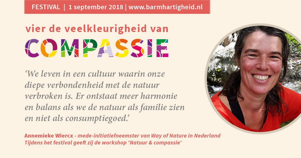 Het inbrengen van de stem van de natuur in ons dagelijkse leven en binnen organisaties ziet Annemieke Wiercx als een belangrijke roeping. Op het festival op 1 september deelt ze haar inzichten en oefeningen. Kijk voor meer informatie op barmhartigheid.nl/activiteiten/f…
