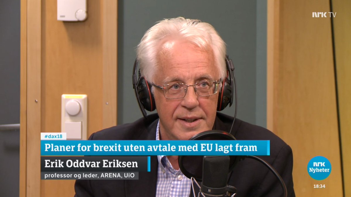 arena_uio's tweet photo. Professor @eoeriksen var på #dax18 i går og kommenterte britenes nye beredskapsplan for #Brexit. Omfanget og dybden av #europeisk #integrasjon kan få en til å lure på om det er praktisk mulig å melde seg ut av #EU: @NRKSigrid @oyvindnyborg #nrkdebatt ➡ https://t.co/CykiR82YoO https://t.co/3ShIwJJz9U