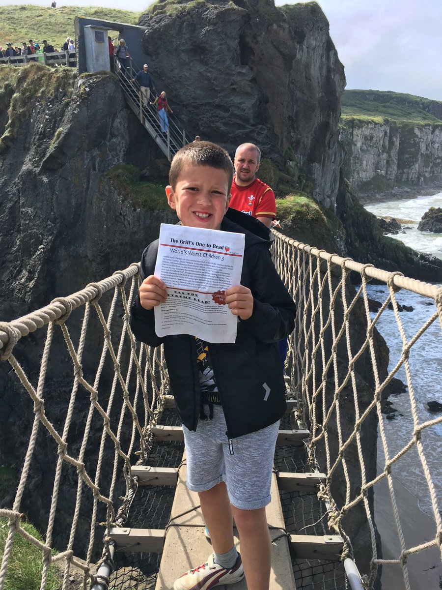 louday77's tweet photo. @TheGriffNews Reading / balancing on the Carrick a Rede rope bridge #GriffCompetition https://t.co/1YBEkD1myU