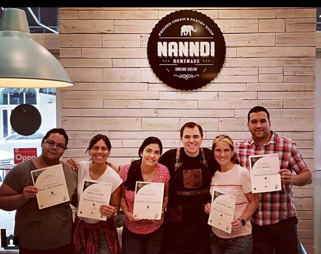 Congrats to everyone for finishing their basic barista training !!! #nanndihomemade #gustavopaparoni #futurebaristas #braistatraining #downtowndadeland #coralgables #coffee
