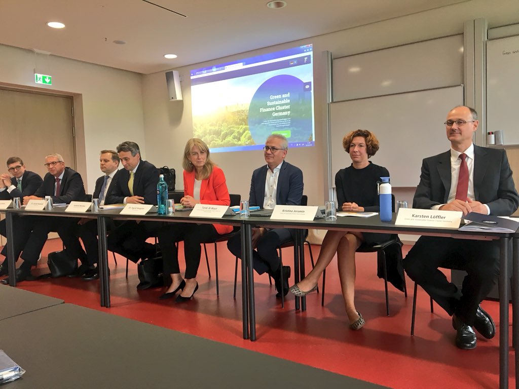 DeutscheBoerse's tweet photo. Today @FrankfurtSchool: the Green and Sustainable Finance Cluster #GreenSusFin of @DeutscheBoerse and @hmwevl presents an assessment of #sustainability activities of the financial centre #Germany. https://t.co/n7B3wV5dTP https://t.co/UQ4DmeElMU