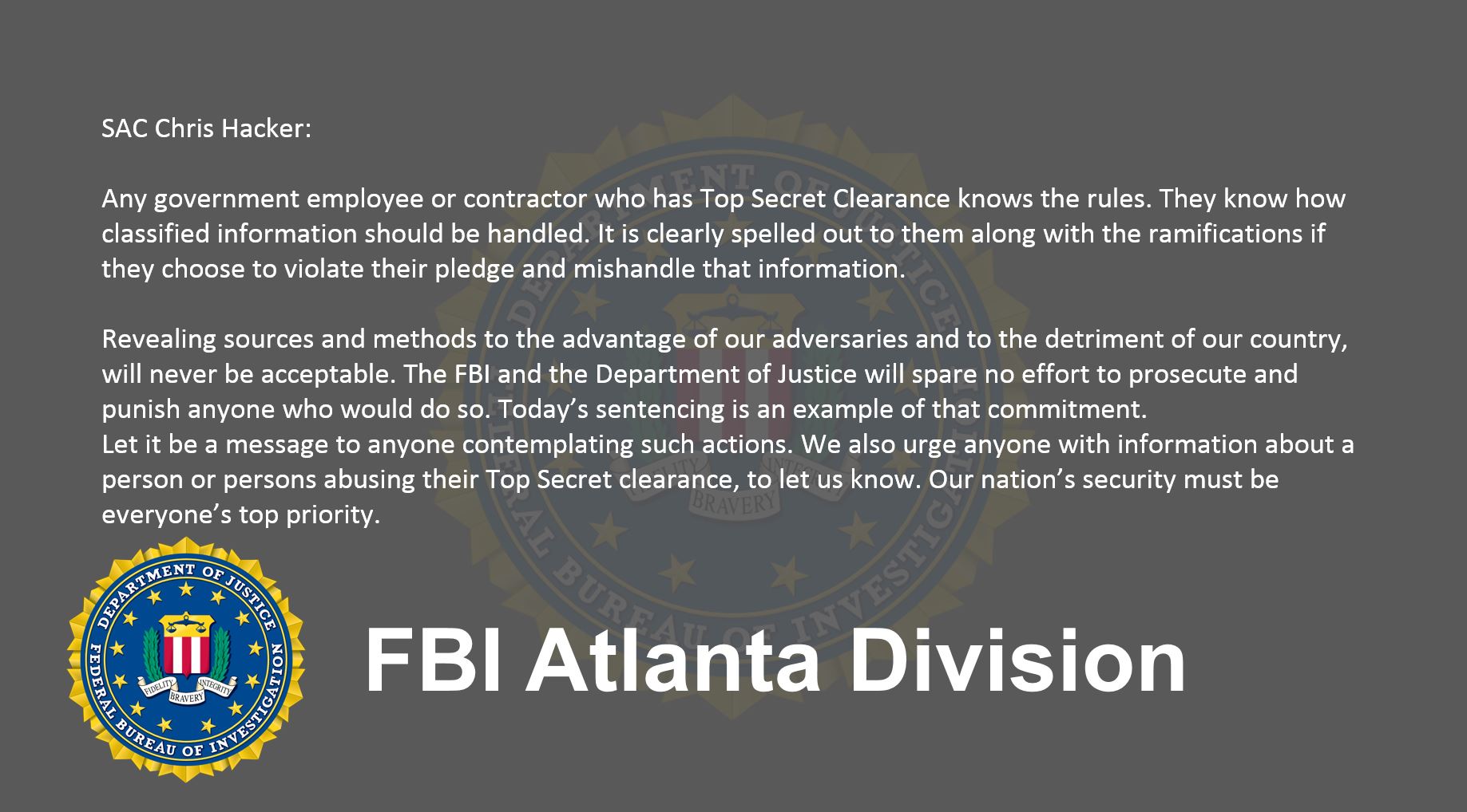 FBI Atlanta on Twitter "FBI Atlanta SAC Chris Hacker reads statement