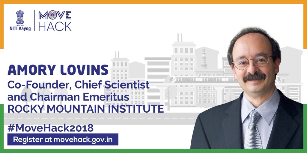 NITIAayog's tweet photo. #MoveHack2018 just went up a notch!
We are proud to announce that @AmoryLovins, Co-Founder, Chief Scientist and Chairman Emeritus, @RockyMtnInst will be joining us as a #SuperMentor.
#FutureOfMobility #GMS2018
Register now: https://t.co/MeGkvHfJh8 https://t.co/J9C4N1sOyQ